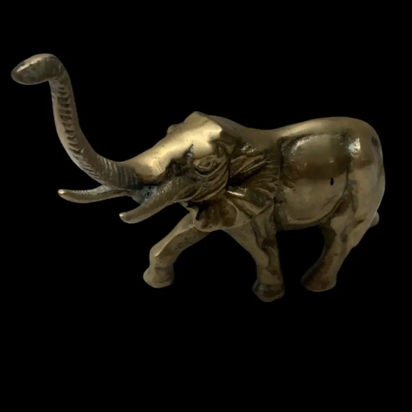 Vintage Brass Elephant Figurine Trunk Up 5" Good Luck Solid Brass Patina