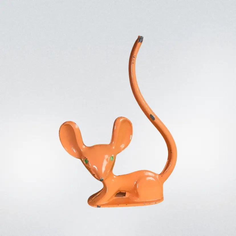 Revere Mfg Painted Cast Metal Long Tail Mouse Figural Ring Holder Figurine Vintage 3.75”