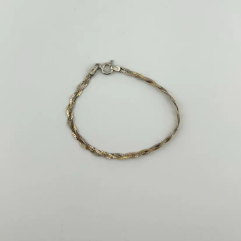 Italian Sterling Silver Two Tone Twisted Bracelet    Size 6.75
