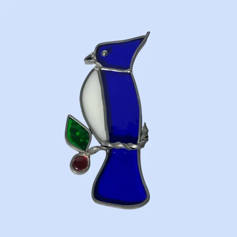 #286- Stained Glass Blue Jay Bird Window Wall Hanger Ornament