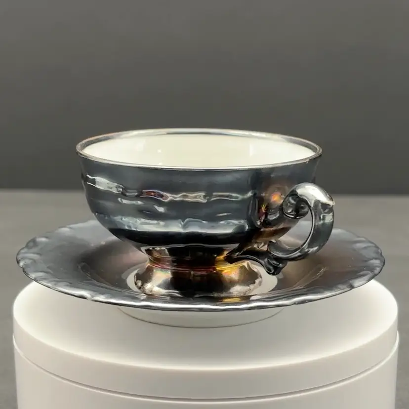 GKC Bavaria Silver Demitasse Silver Luster Teacup Set AS IS