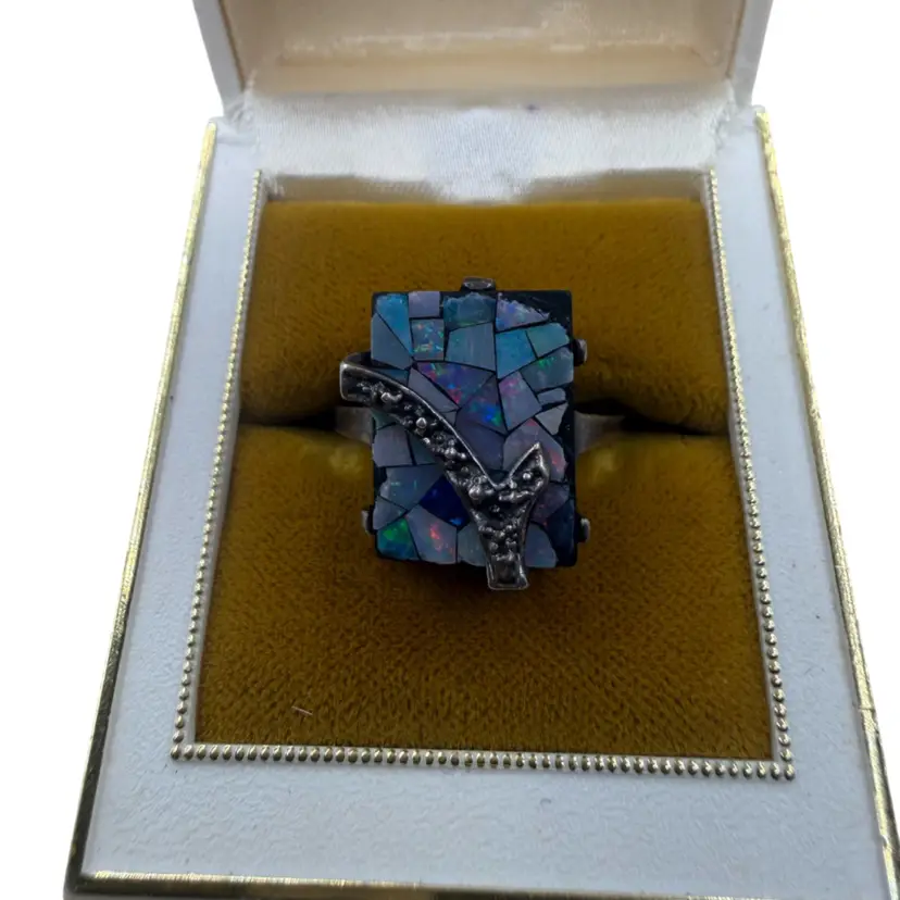 Vintage Sterling And Opal
Mosaic Ring - Size 7