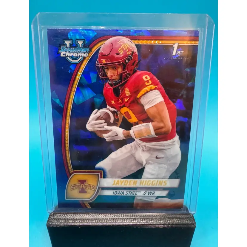 Jayden Higgins 1st Bowman Chrome U Sapphire Iowa State Cyclones & Houston Texans