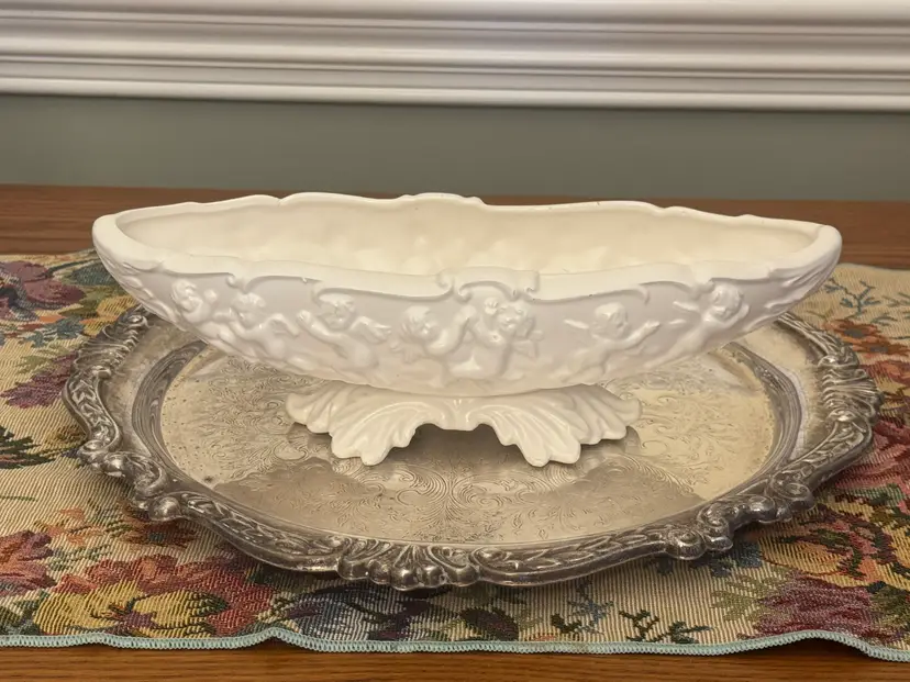 Vintage Inarco Cherub Centerpiece Bowl | White Bisque Porcelain | Japan E-2515