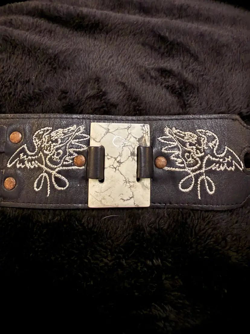 Vintage Western Leather Belt bracelet with Marble Buckle