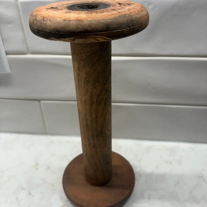 Vtg Large Industrial Wood Textile Spool Bobbin 9.5" Primitive Farmhouse Decor