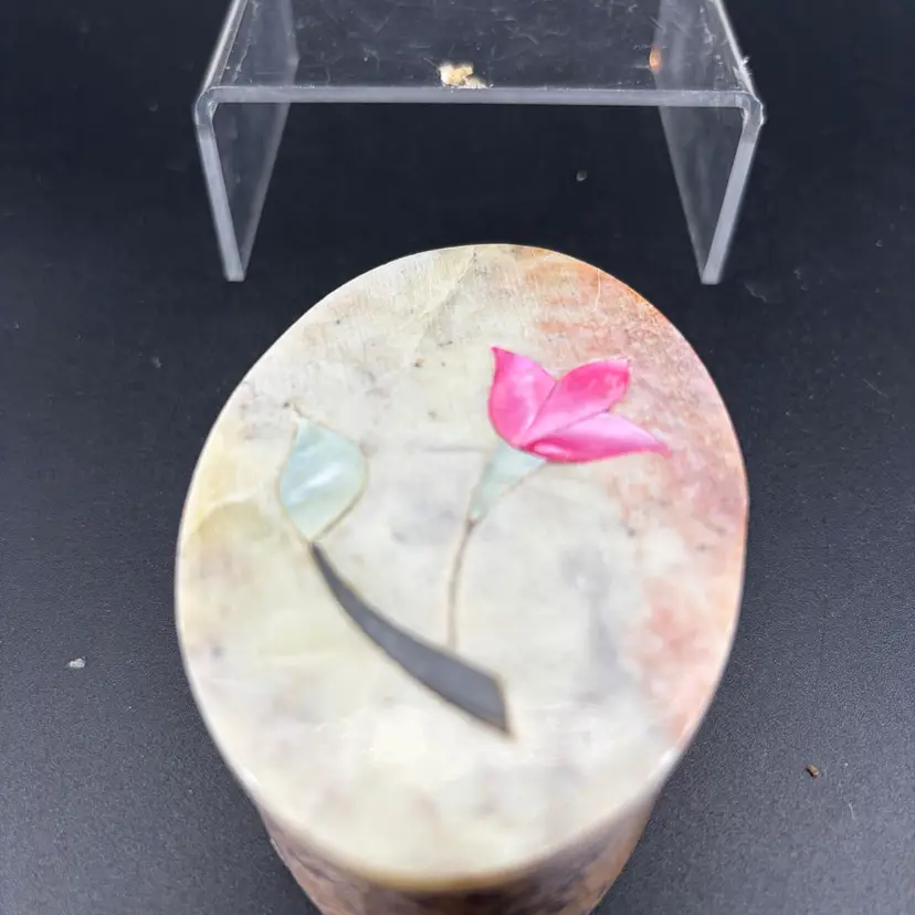 Vintage FETCO Soapstone Trinket Box, Mother-Of-Pearl Inlay, Made In India
