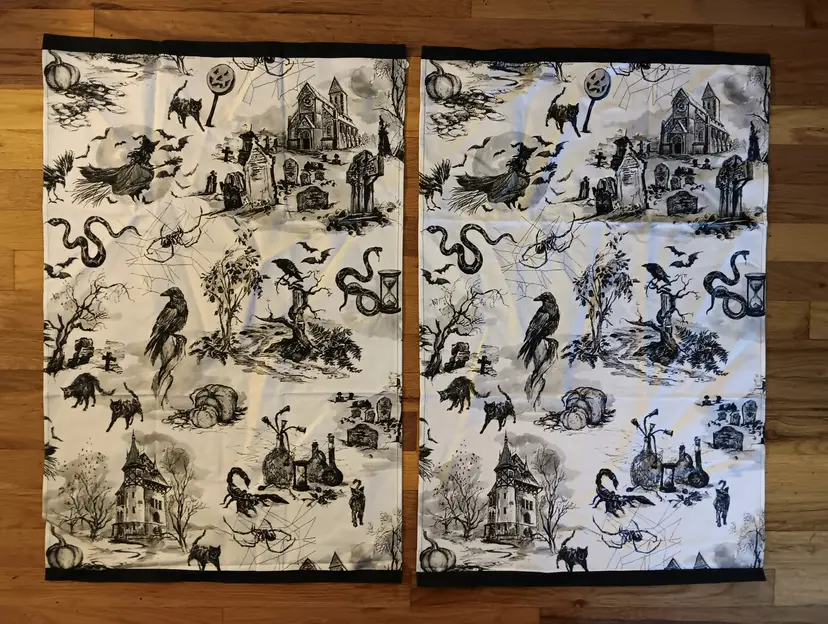 New Williams-Sonoma Spooky Soiree Kitchen Tea Towels Set/2 Halloween witch snake