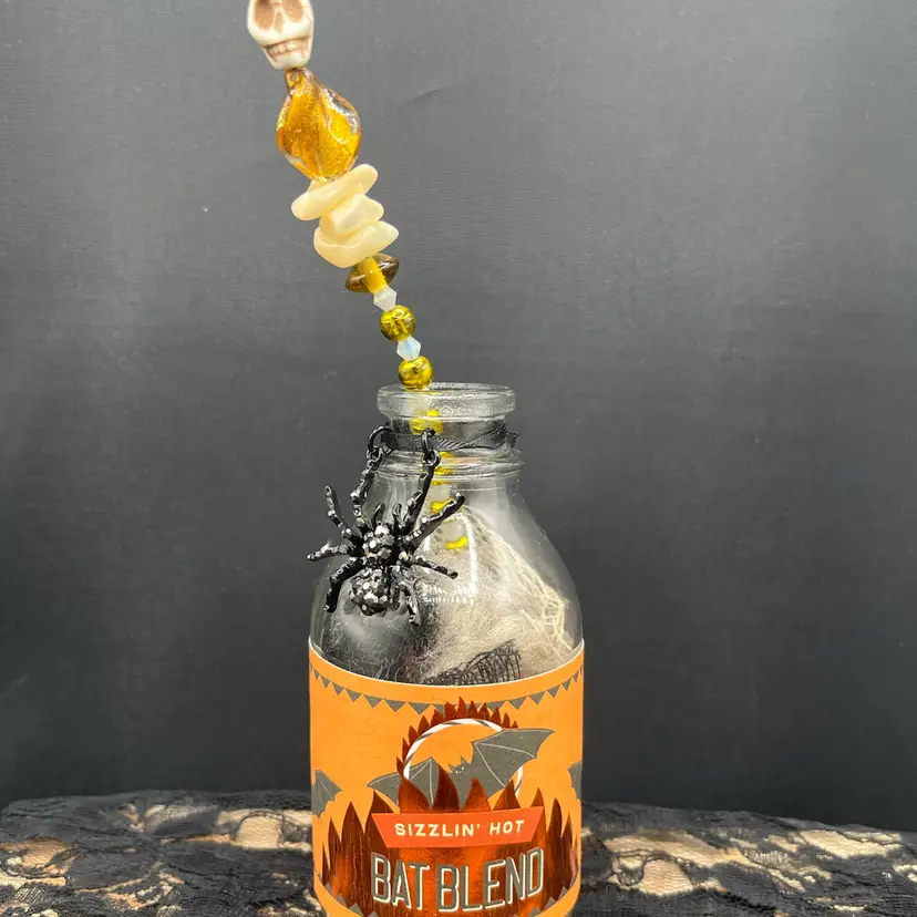 Made By Me “Bat Blend” Potion Bottle With Glass Bead Wand And Sparkly Spider Charm  6.5” x 2.5”