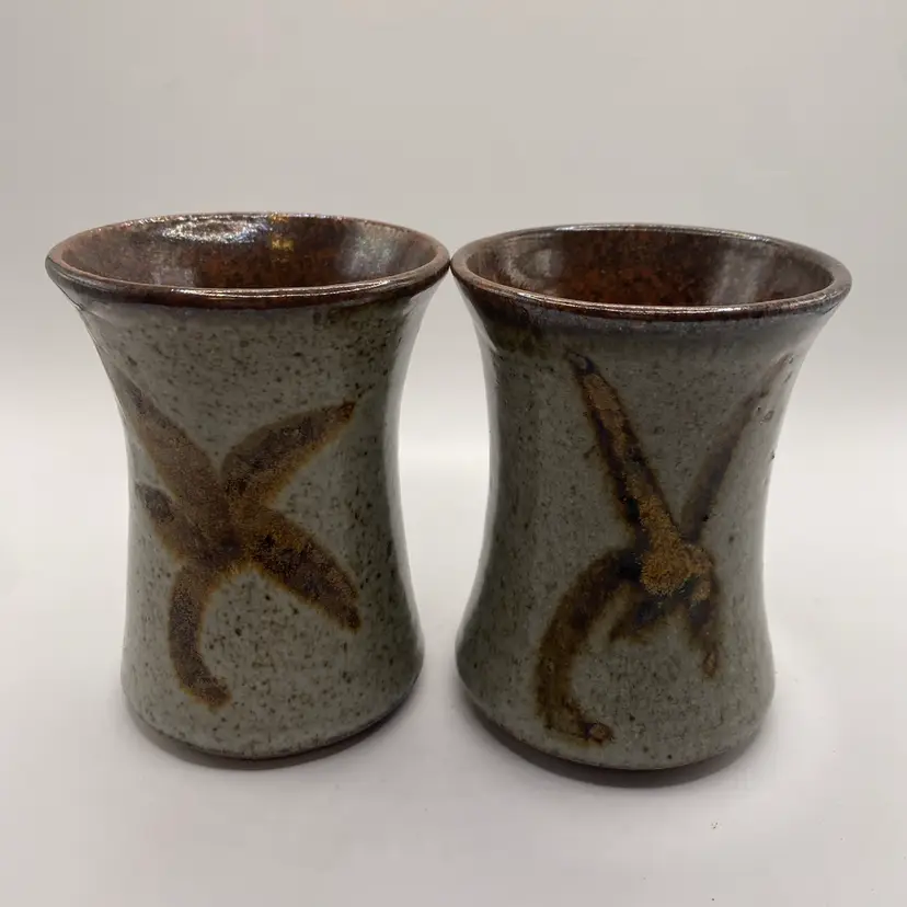 Vintage STILLFire Pottery Small Vases Tumblers Pair Signed Whidbey Island WA 4”