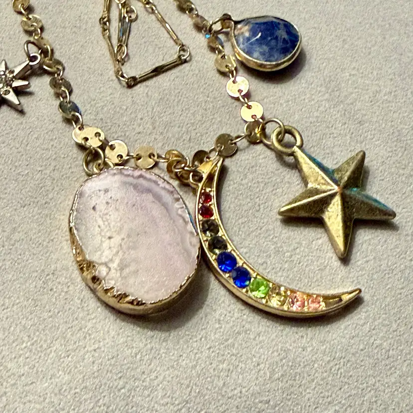 KK — Adjustable Length Celestial Vibe Goldtone Charm Necklace