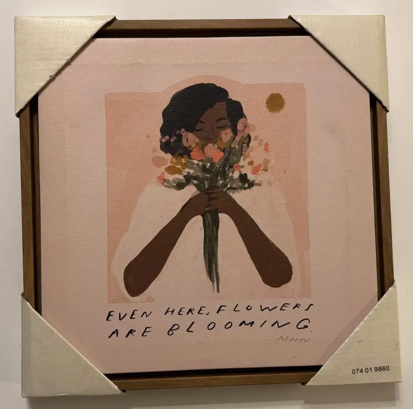 Morgan Harper Canvas Framed Even Here Flowers Are Blooming Art Print New
