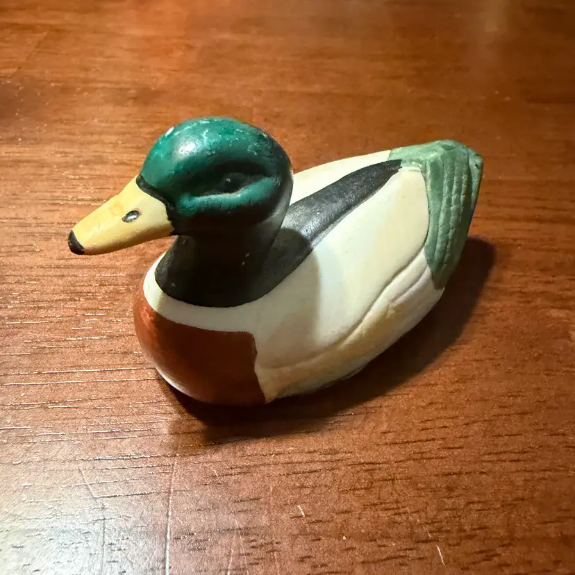 Hand-painted ceramic mallard duck figurine. 3.5”x2”
