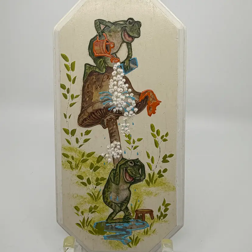 Vintage Frog Wall Art by Coby - Bathroom Decor, Showering Frogs