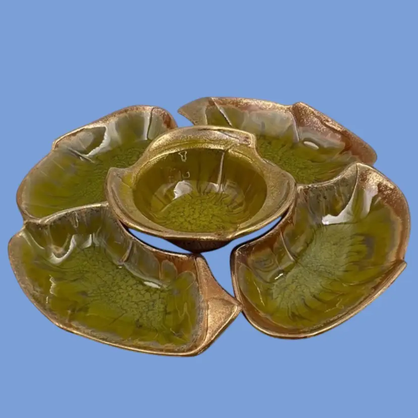 #172- Divided Serving Set Lazy Susan California USA Pottery Holiday Hosting
