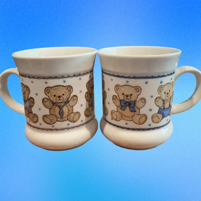 Set Of Vintage Ceramic Teddy Bear Mugs -Japan