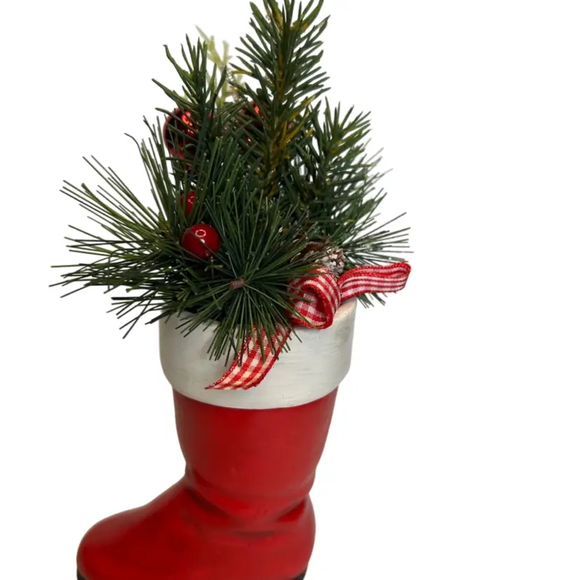 Ceramic Red Santa Boot Signed EE “77”
With Christmas Floral 4 1/2” Tall