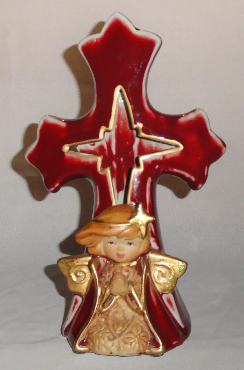 Elements Christmas  Tea Light ~ Ceramic Angel & Cross ~ Candle Holder Religious