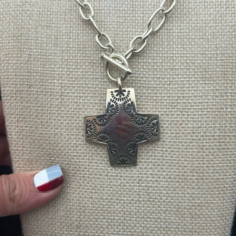 Retired Vintage Silpada Sterling Silver 925 Cross Pendant Necklace 16” Toggle 40g India