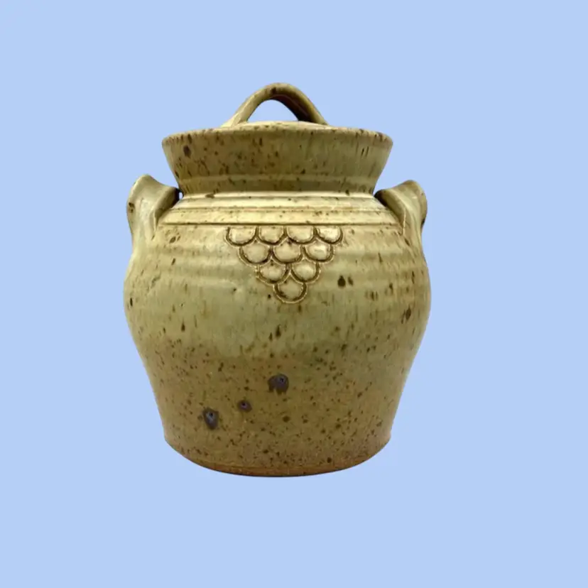 #256- Pottery Jar Canister Bean Pot Signed