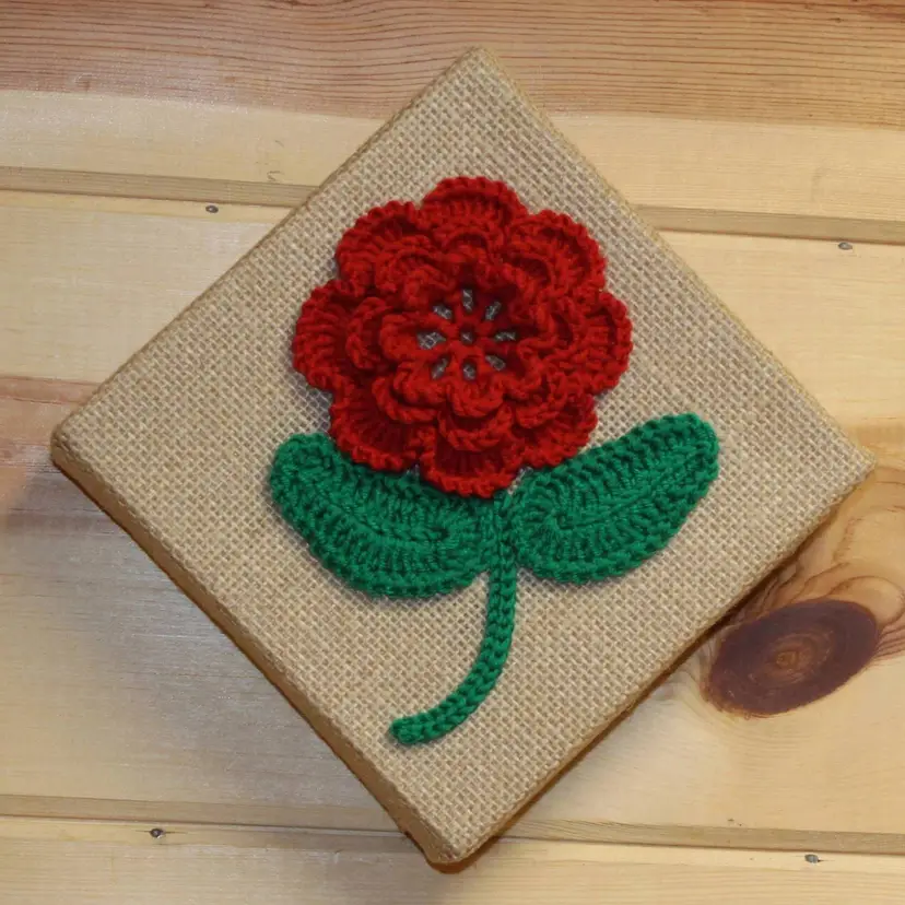 Ireland inspired Handmade Crochet Red 'Rose of Tralee' Flower Wall Art - Free shipping!