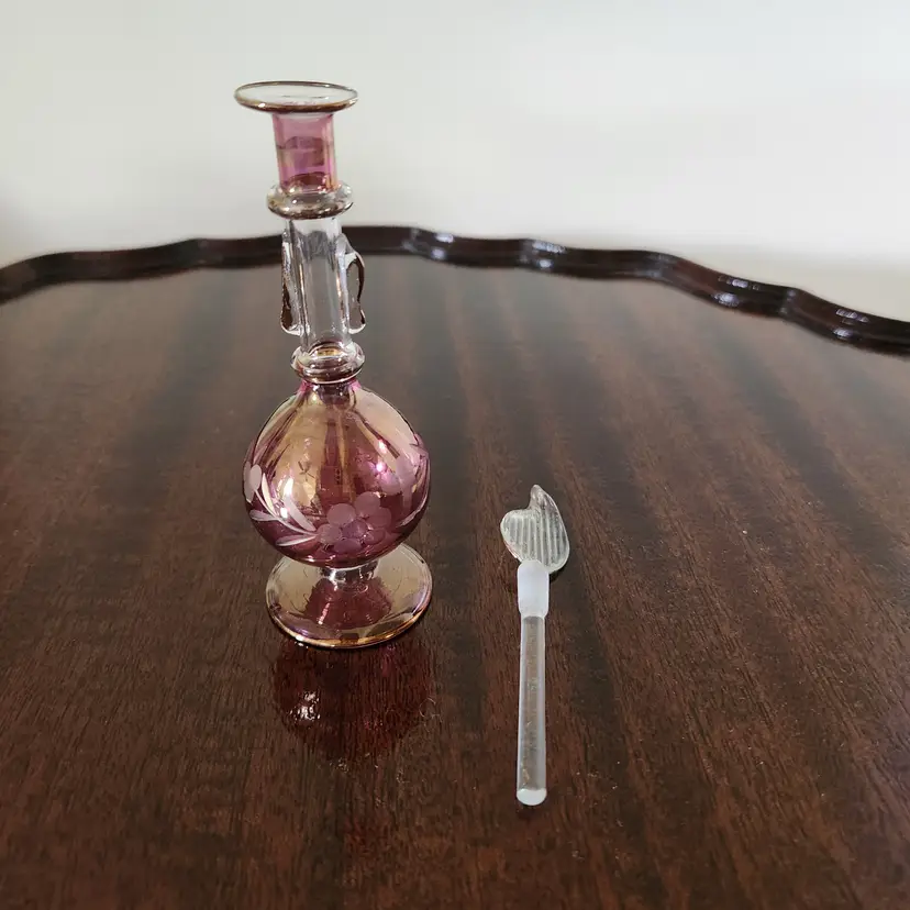 Egyptian glass hand blown perfume bottle 6" rose pink