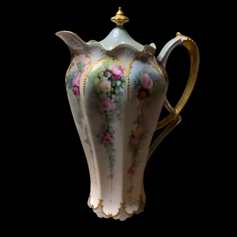 09. Vintage CHOCOLATE/COFFEE POT hand painted early 1900's
