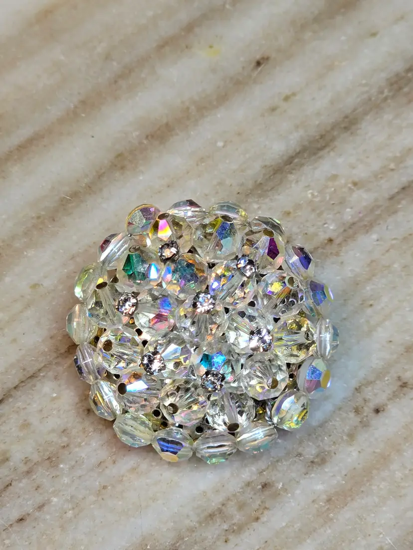 #8 Vintage AB Crystal Beaded Cluster Brooch