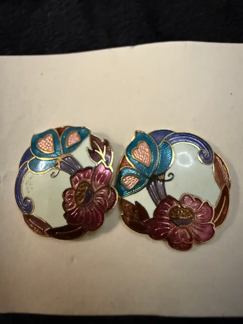 Vintage Floral Cloisonné Earrings