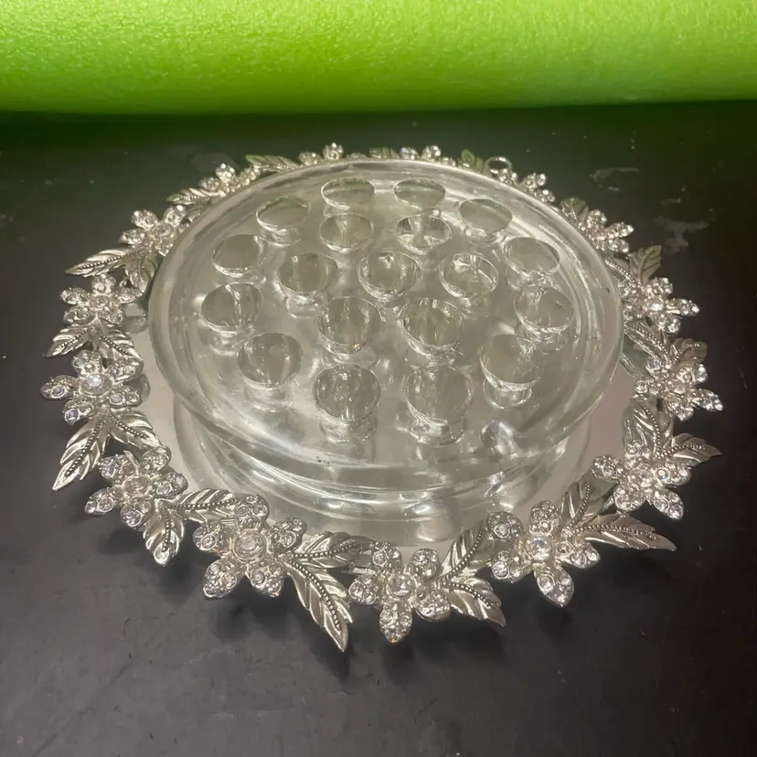 VTG 5” clear glass 19 Hole flower frog or floral arranger