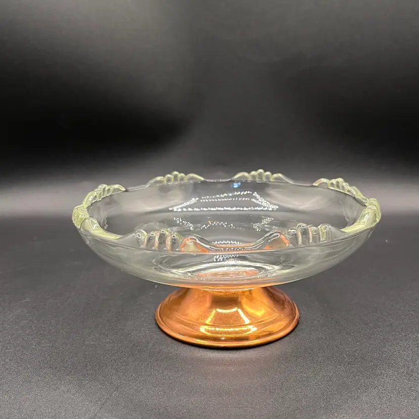 #18 Vintage Princess House Clear Glass Candy/Nut Dish Bowl with Removable Copper Base 6”