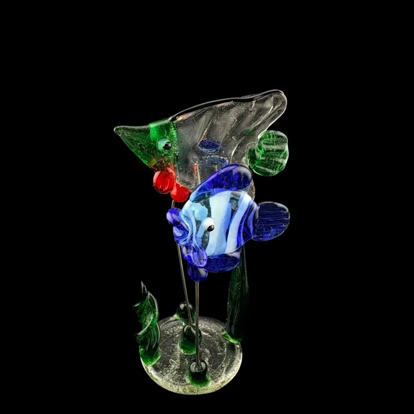 Tiny Glass Fish On Stand 3.25” Tall x 1.25” Wide