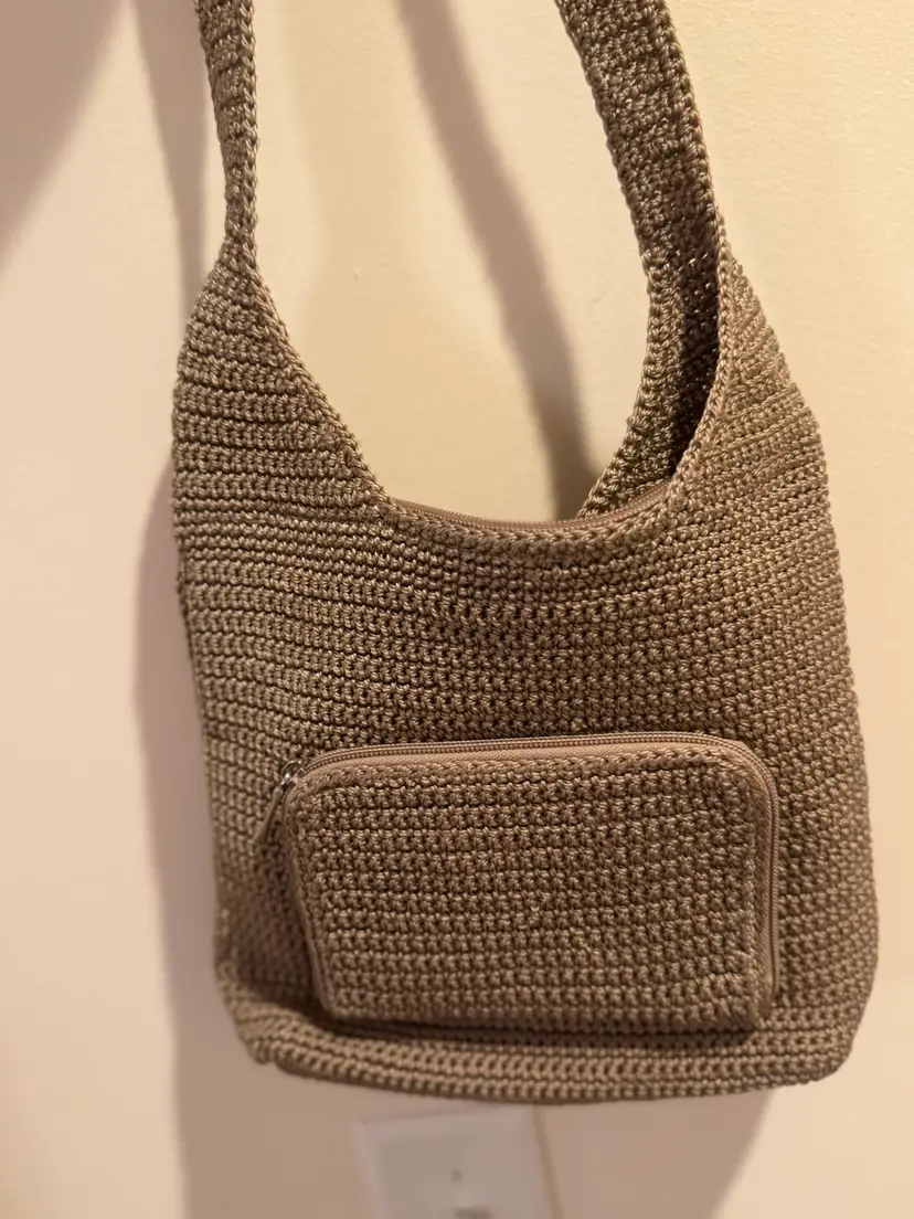 Mocha Color Crochet Mesh Handbag - Unbranded