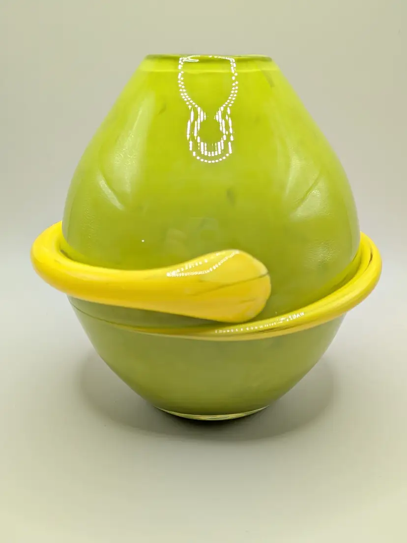 FIRE ISLAND HOT GLASS DOUBLE SIGNED "Teresa Ueltachey & Matthew LaBarbera" Numbered & Dated 2006 Green & Yellow Art Glass