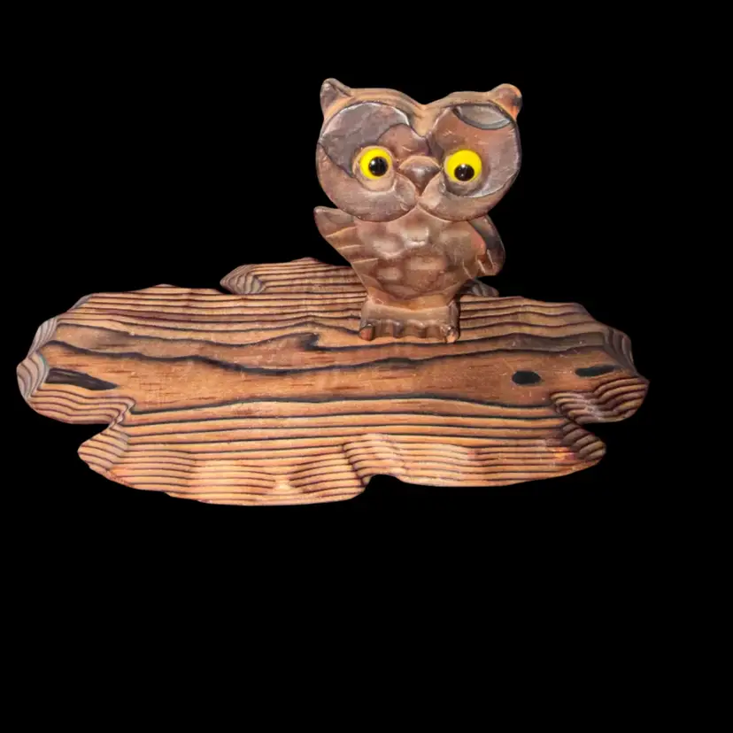 Vintage Hand Carved Wooden Cryptomeria Owl On Cryptomeria Base 1950’s From Japan  Hard To Find With Base. Not Attached.