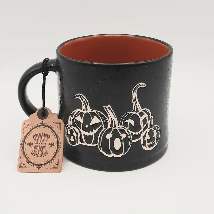 Halloween Mug Jack o'Lantern Pumpkin Boo Black Orange Stoneware Global Design
