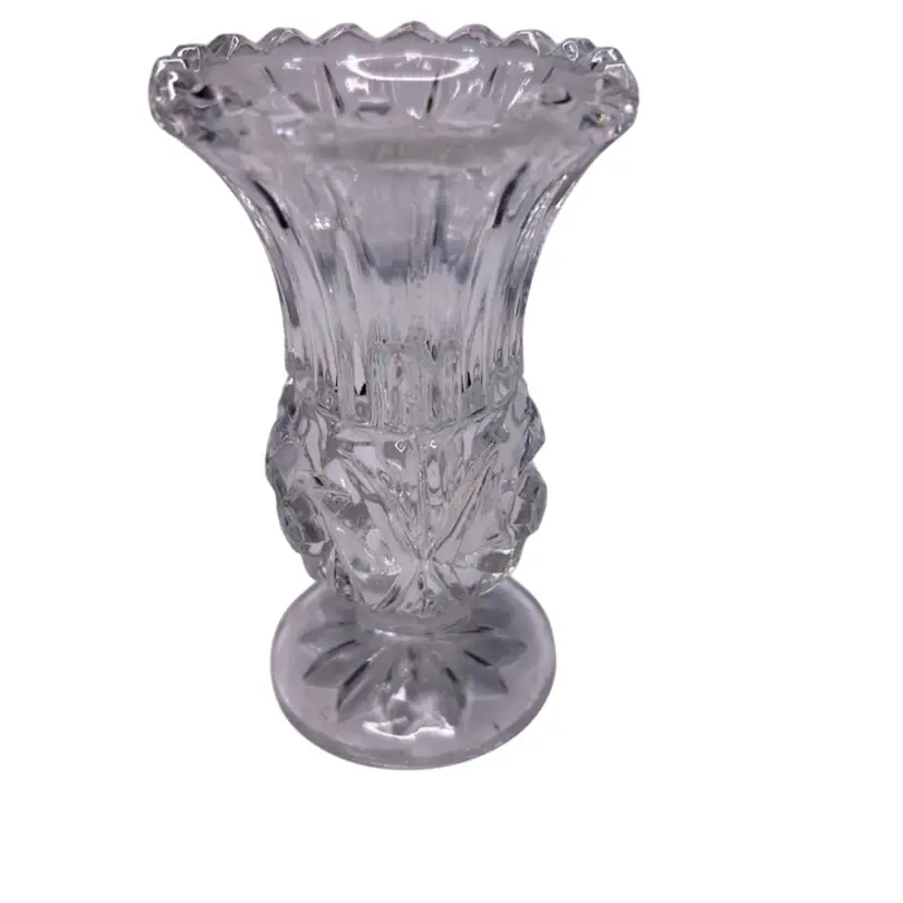 Vintage Lead Crystal 4 1/4” Tall Footed Pinwheel Pattern Bud Vase