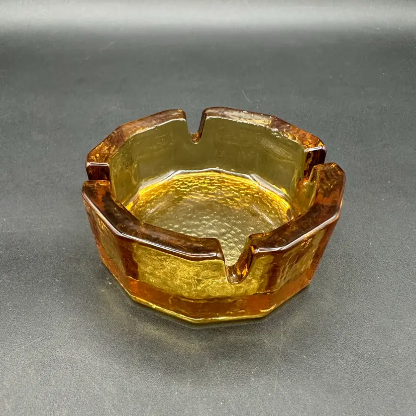 🍬Blenko Vintage Amber MCM Ashtray 3.5”W 1960-1970