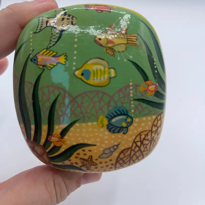 47-wooden Trinket Box With Fish Made In India