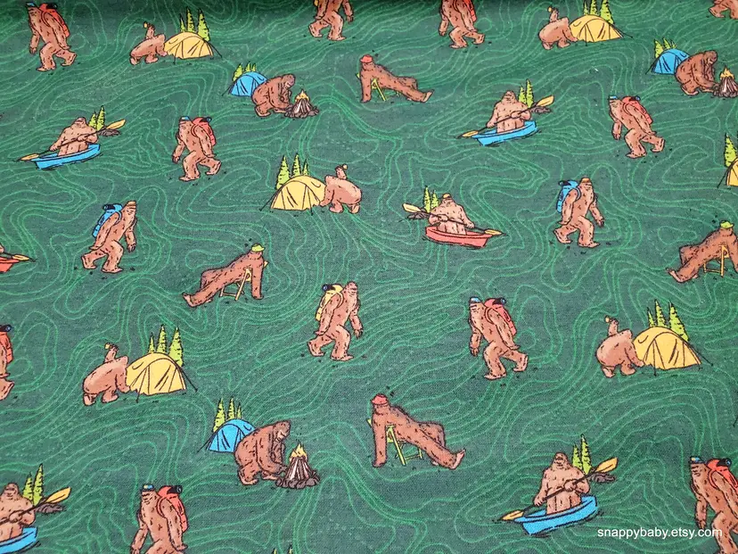 Camping Bigfoot Flannel Fabric Remnant - 100% Cotton - Choose Size - Soft Craft & Quilting Fabric