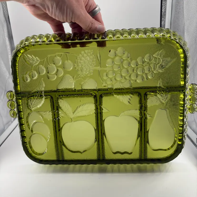Indiana Glass, Relish Tray, Fruit Design, Five Sections