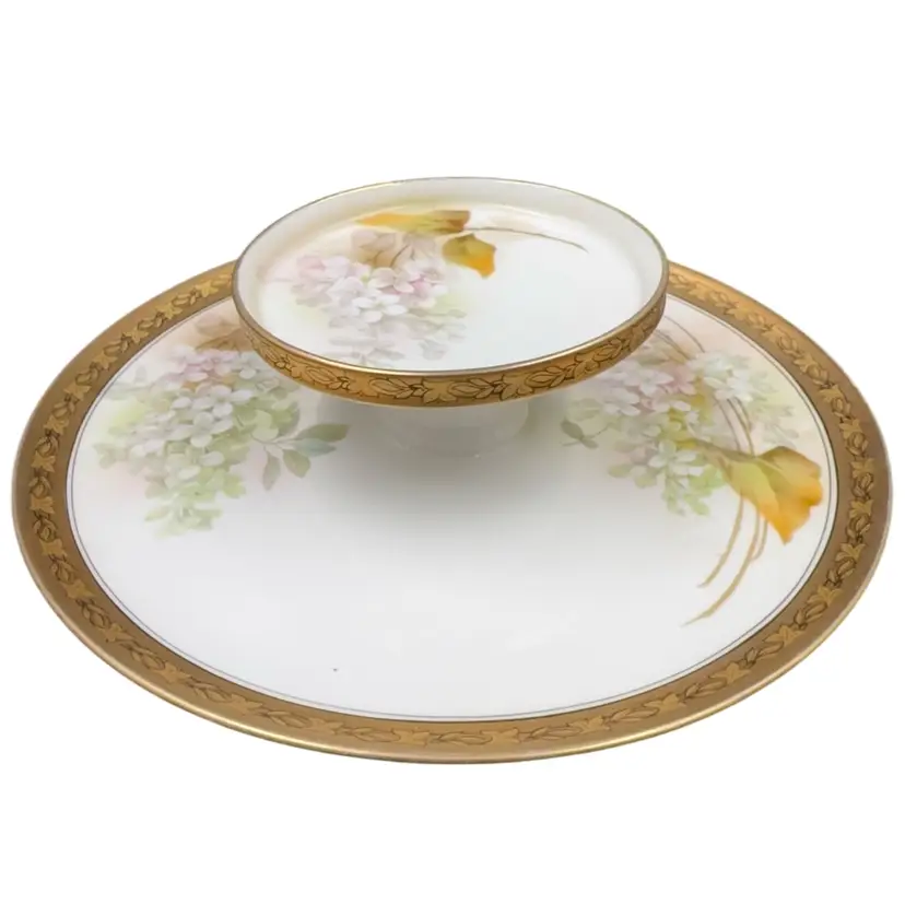 Vintage 1930S Germany Reinhold  Schlegelimilch Hand-Painted, Lilac, Double Tier Tray.