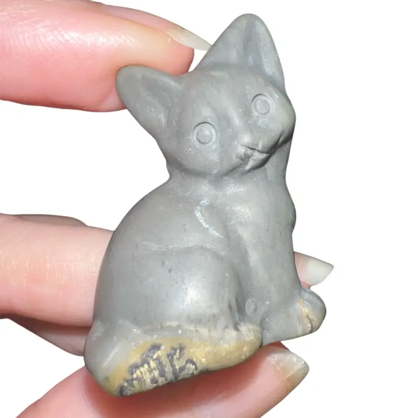 Grey Picture Jasper Kitty Cat Figurine 1.5”