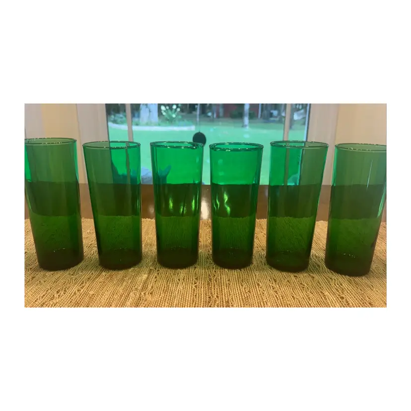 Vintage Anchor Hocking Emerald Green Flat Tumblers – Set of 6 – 16 oz
