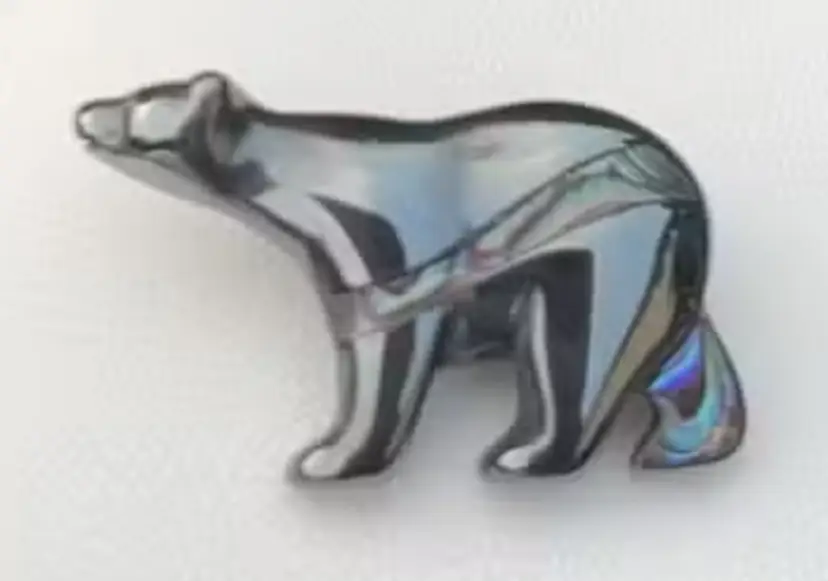 Bear Brooch, Hematite & Abalone Bear, Iridescent Shell Inlay Silver-Tone Brooch/Pin