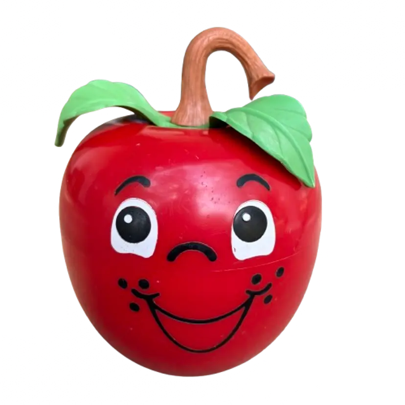 Vintage Fisher Price Red “Happy Apple” Roly Poly Chime Toy #435 Long Stem 1972