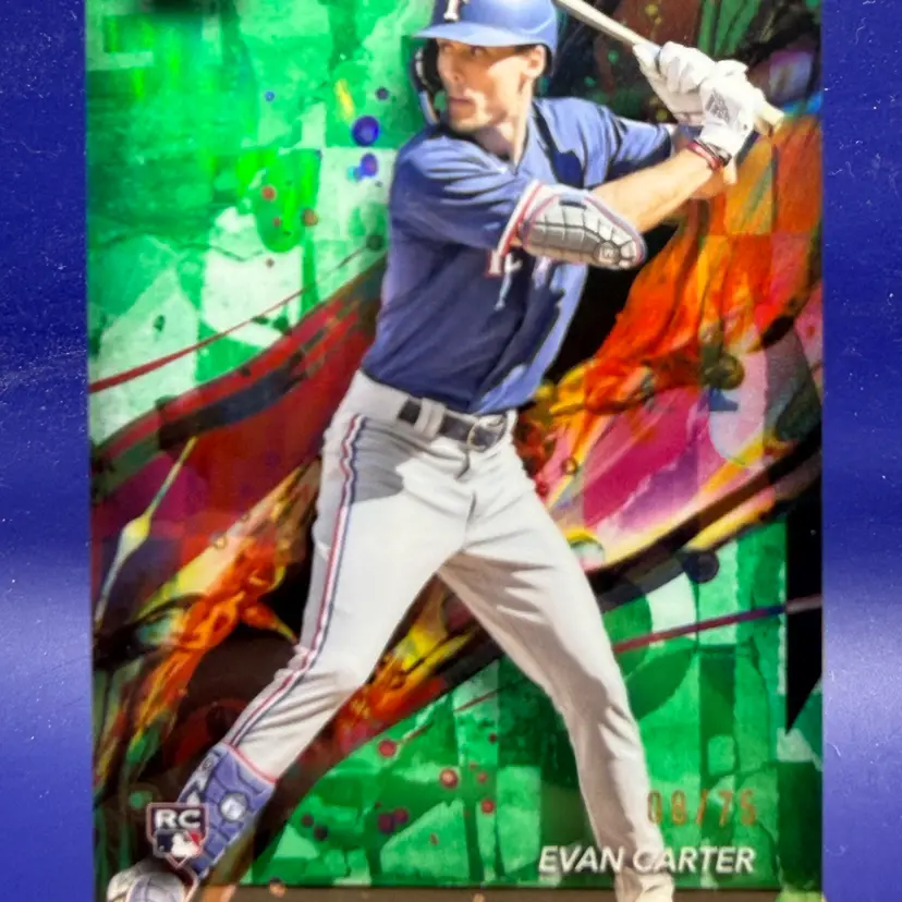 2024 Topps Finest Evan Carter #62 RC Green SP /75 Rangers A98