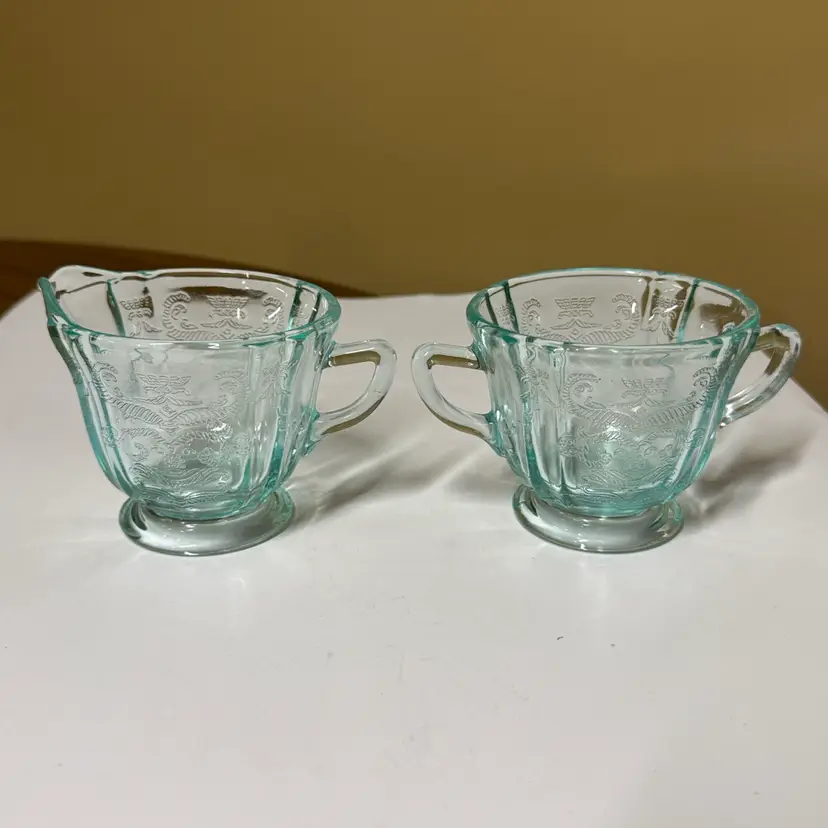 Indiana Glass Aqua Madrid Recollection Creamer and Sugar Set 3.25”
