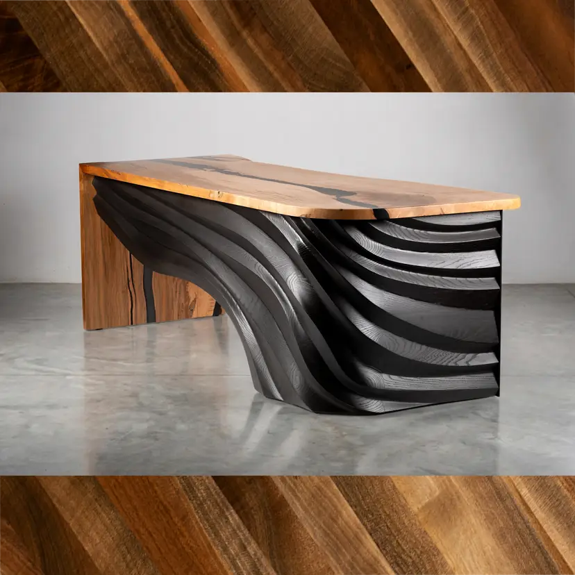 Waterfall Desk with Sculpted Oak Base