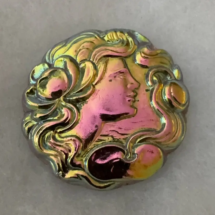 Large Czechoslovakian Glass Art Nouveau Button 1-5/8”